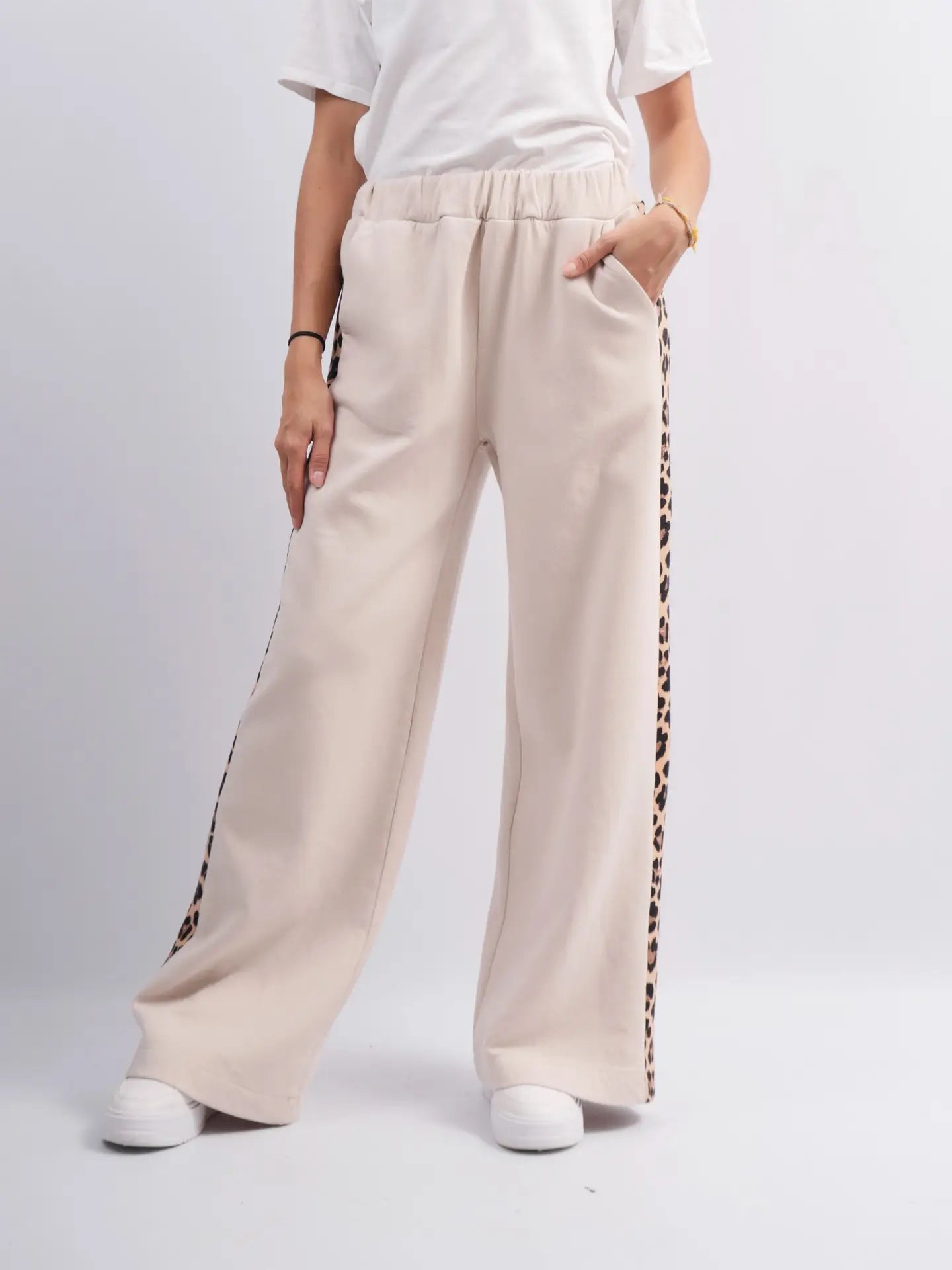 Wide Leg Joggers with Leopard Band